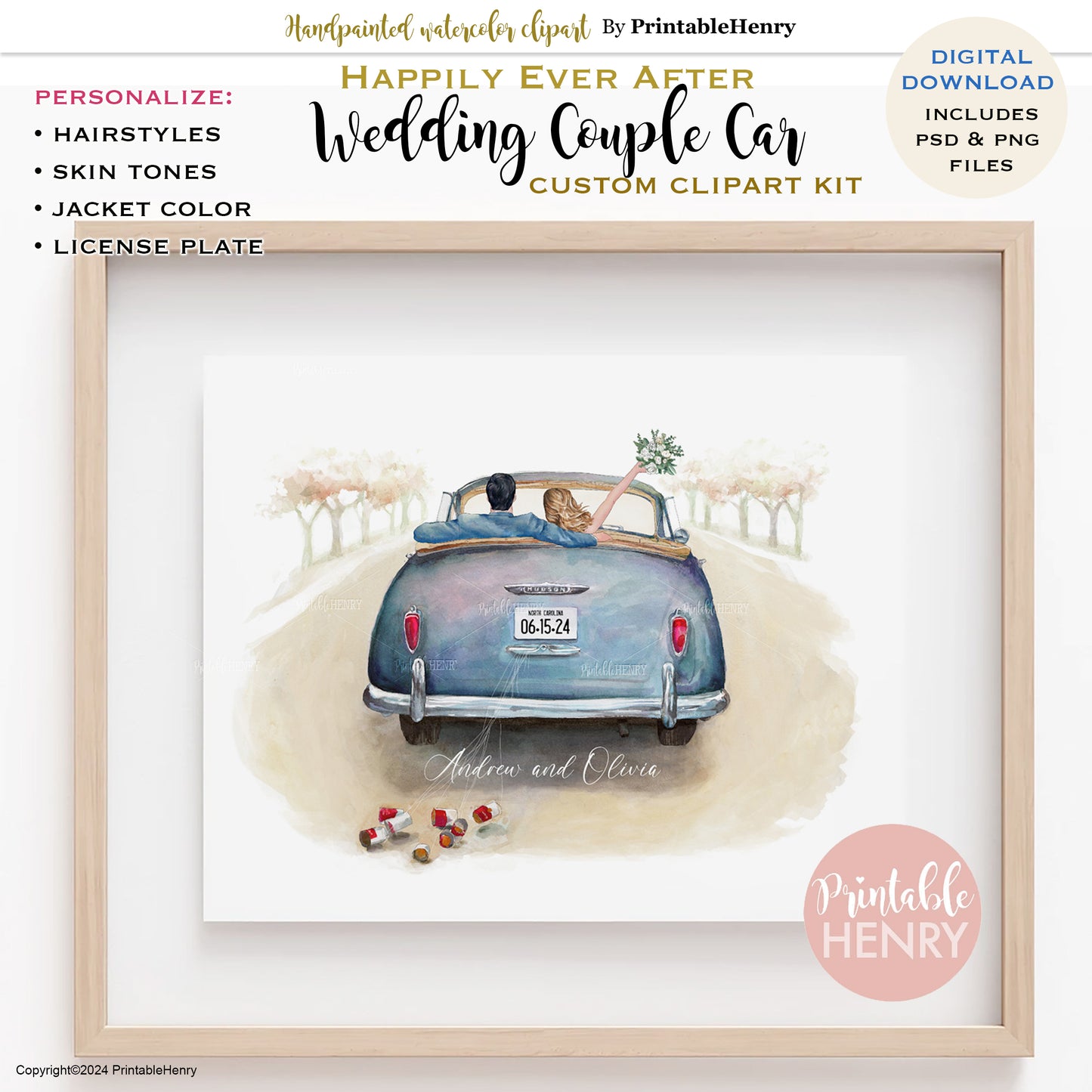 Wedding Getaway Car Clipart – DIY Portrait Creator
