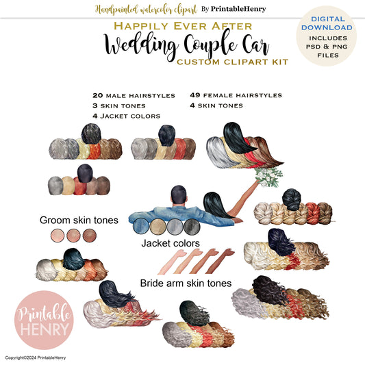 Wedding Couple Drive Away Watercolor clipart