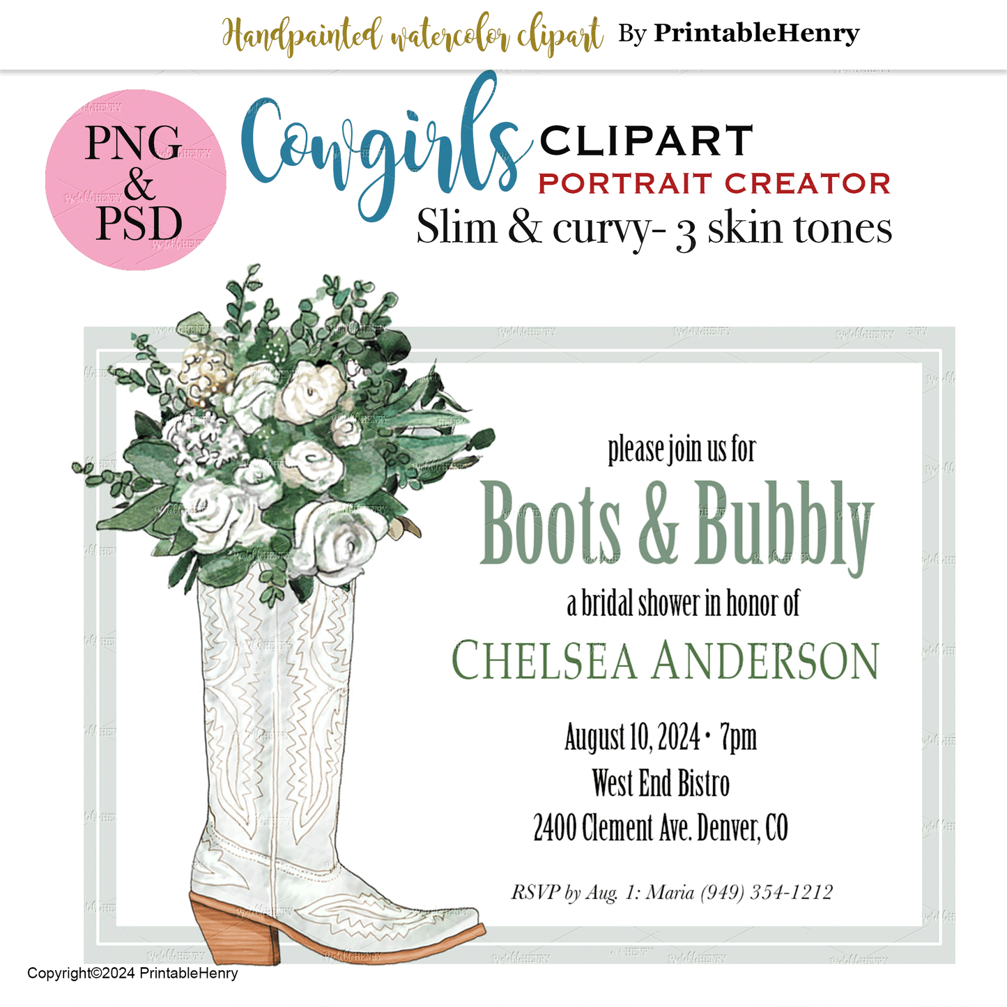 Cowgirl Custom watercolor clipart