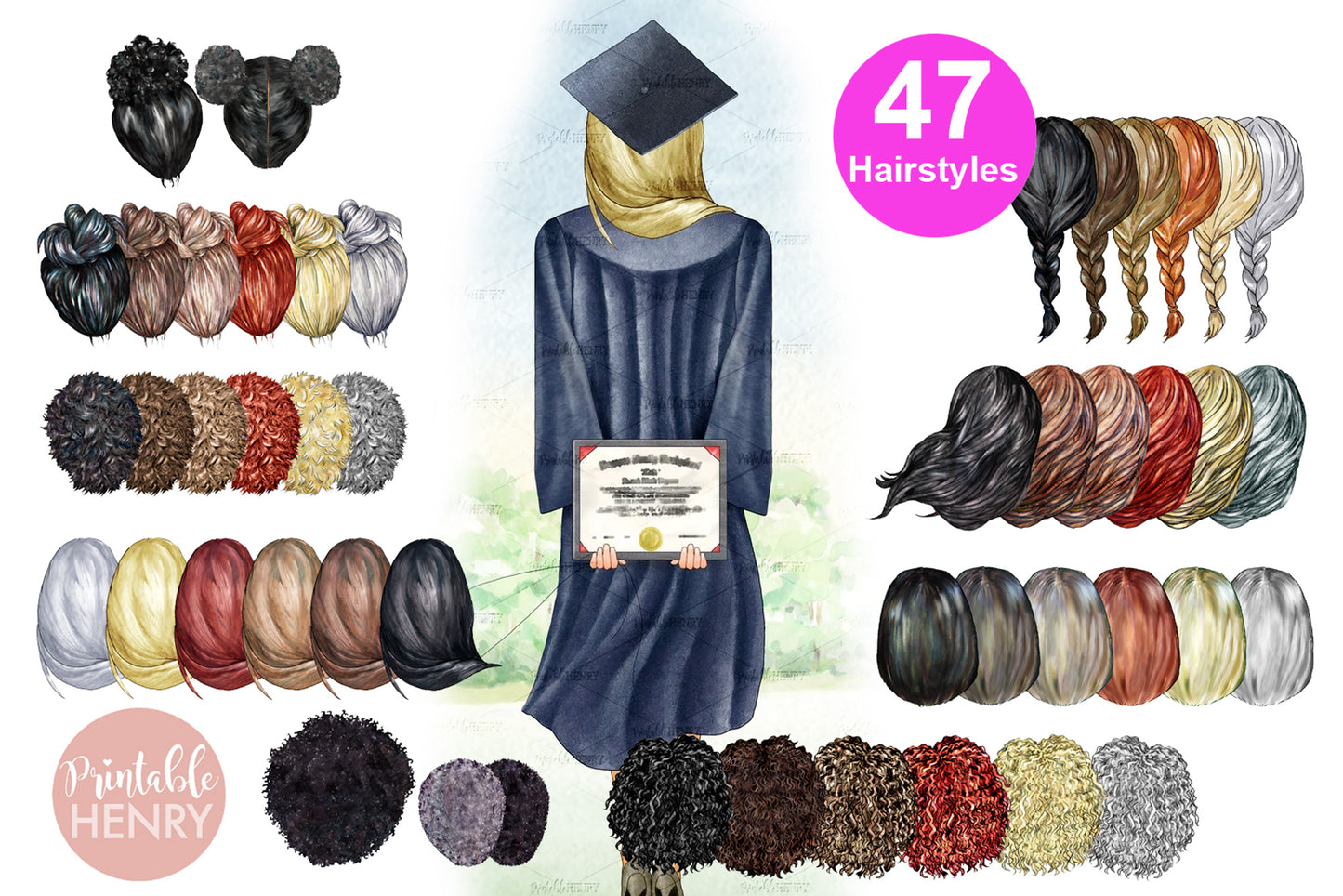47 Hairstyles Watercolor clipart