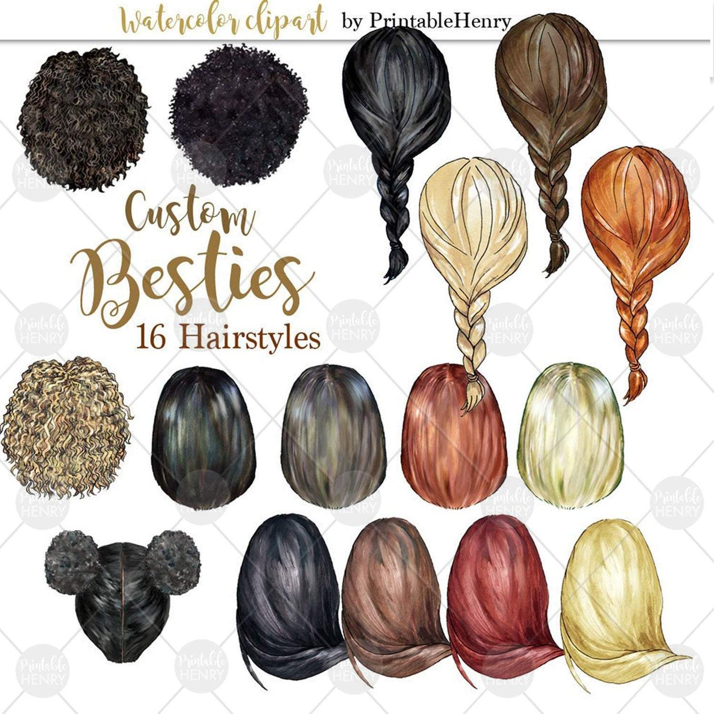 Besties Custom hair clipart png instant download - PrintableHenry