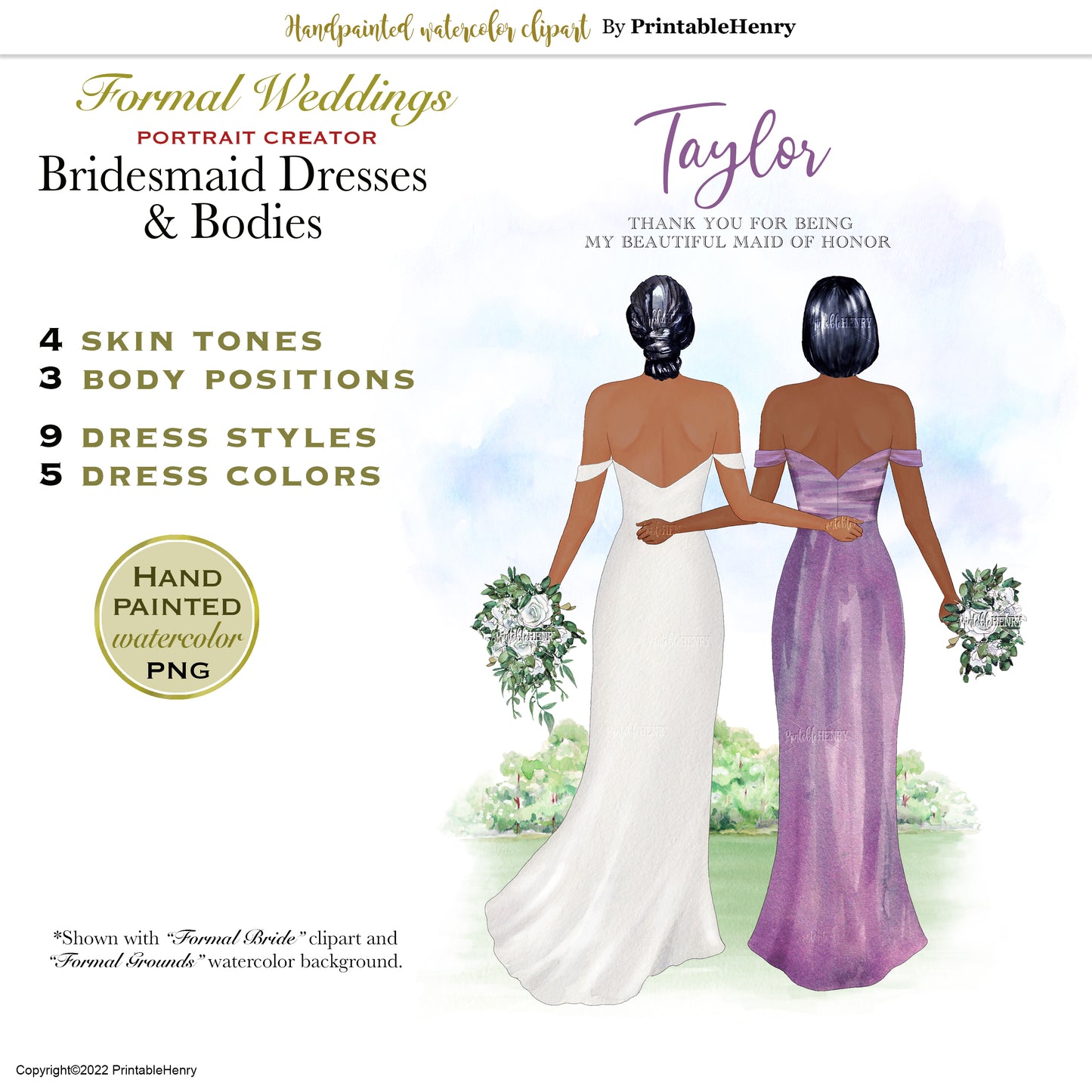 Bridesmaid Dresses clipart (Darker colors)