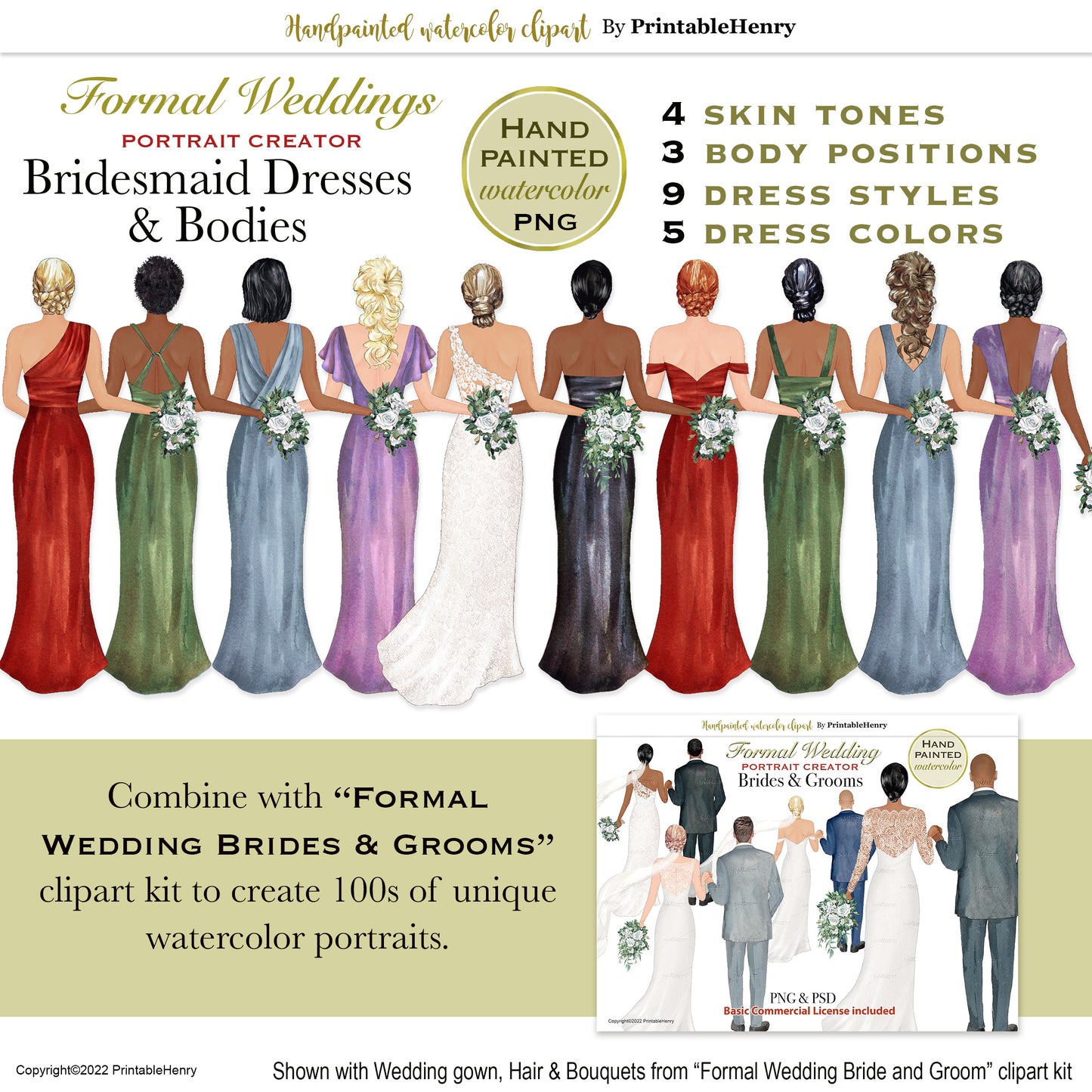 Bridesmaid Dresses clipart (Darker colors)