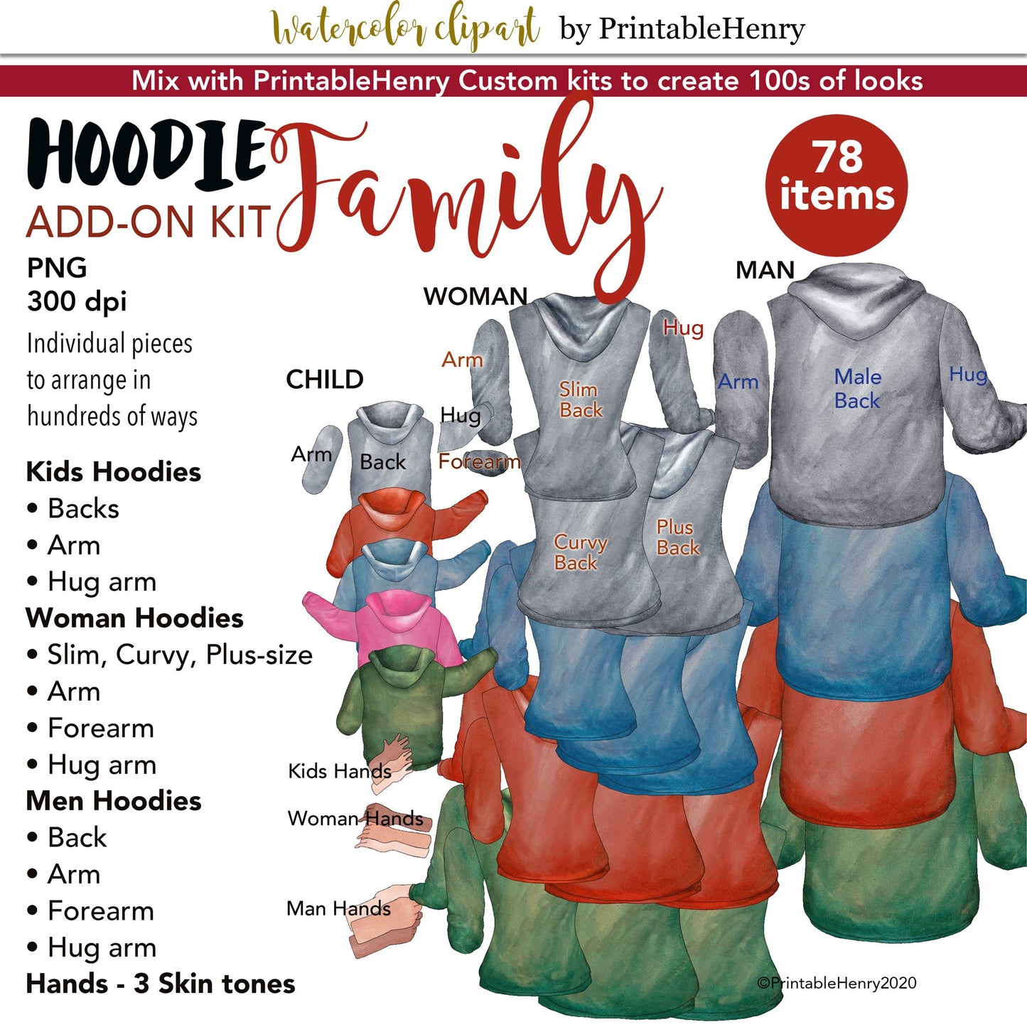 Hoodie Family Add-on kit - PrintableHenry
