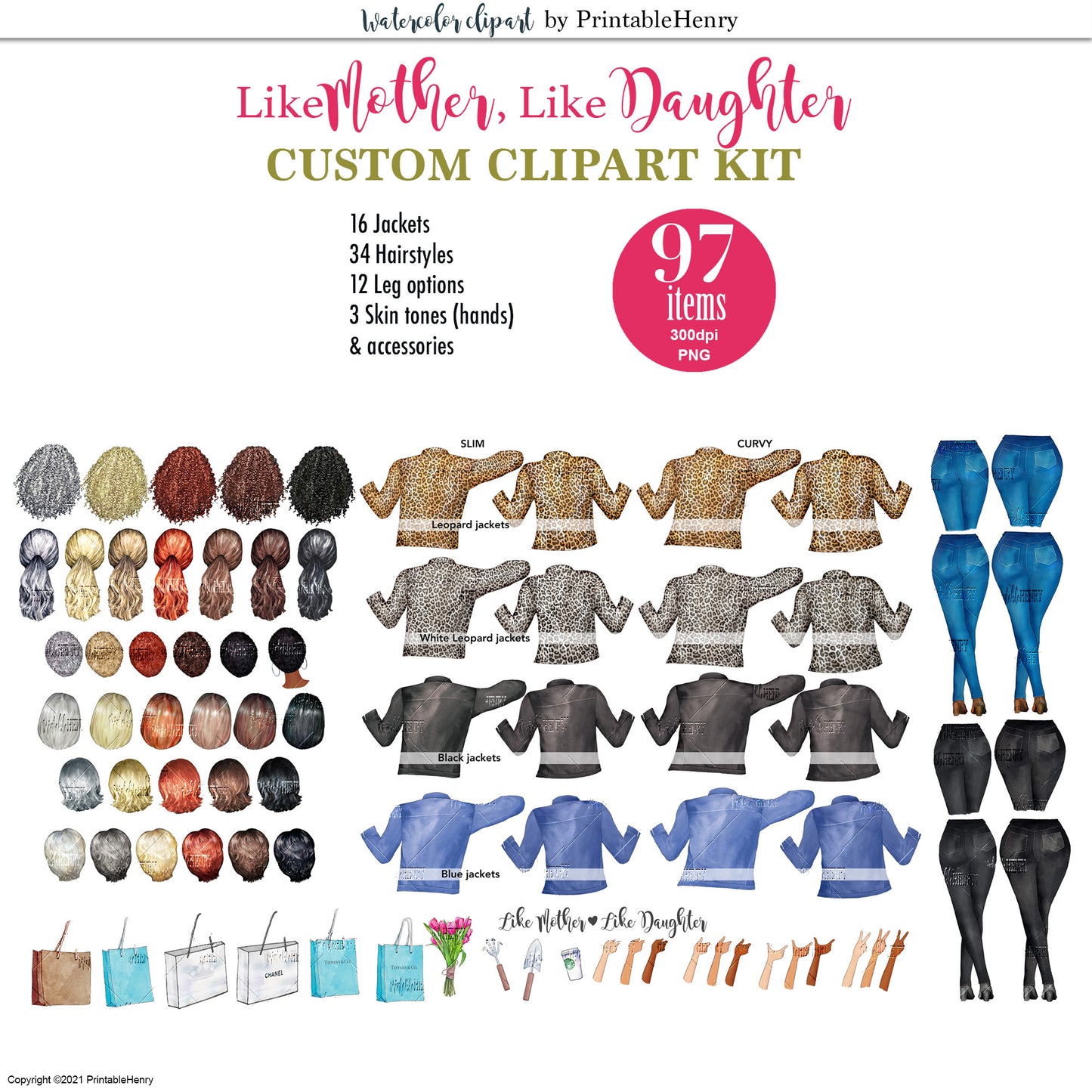 Mother Daughter clipart watercolor items promo