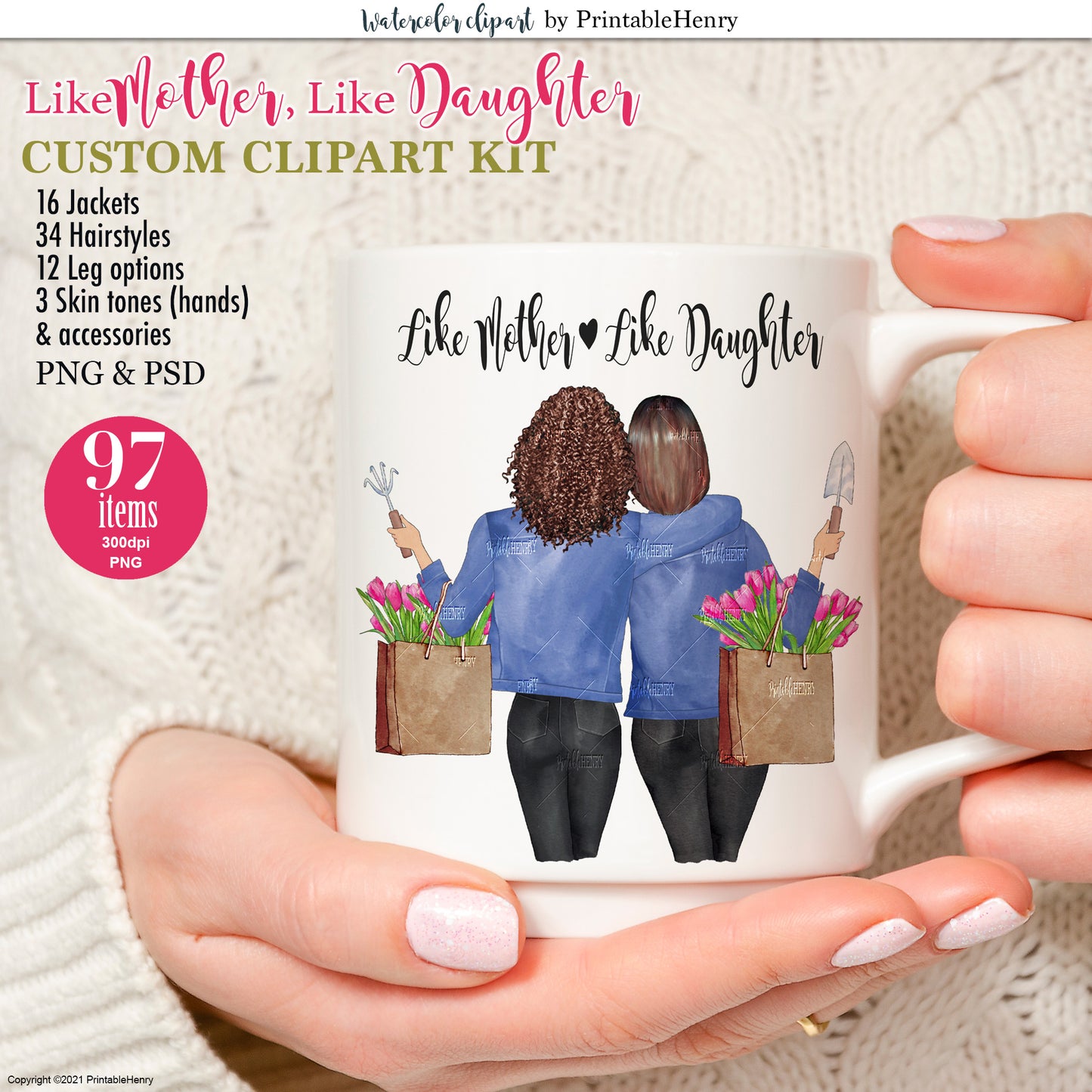 Custom Mother Daughter portrait on mug