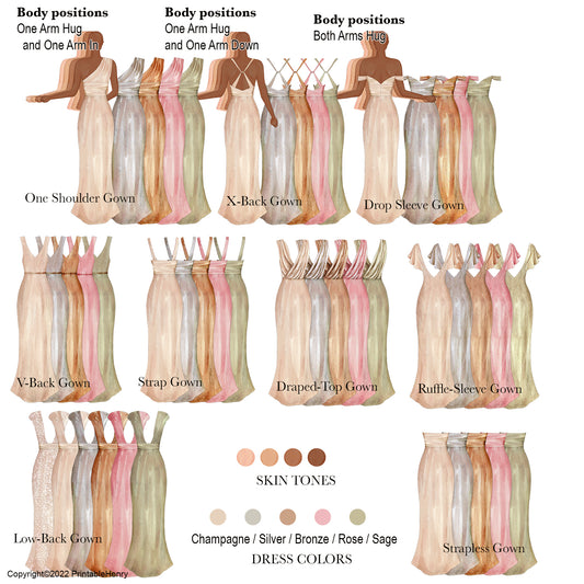 Bridesmaid Dresses clipart (Lighter colors)