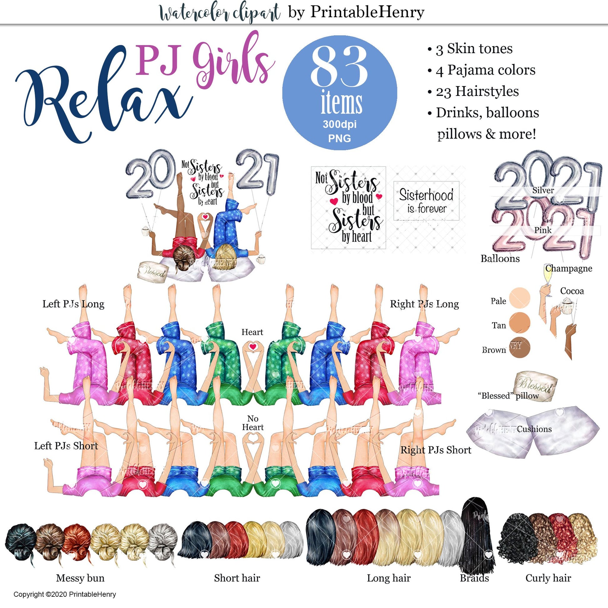 Relax PJ Girls Custom clipart kit - PrintableHenry