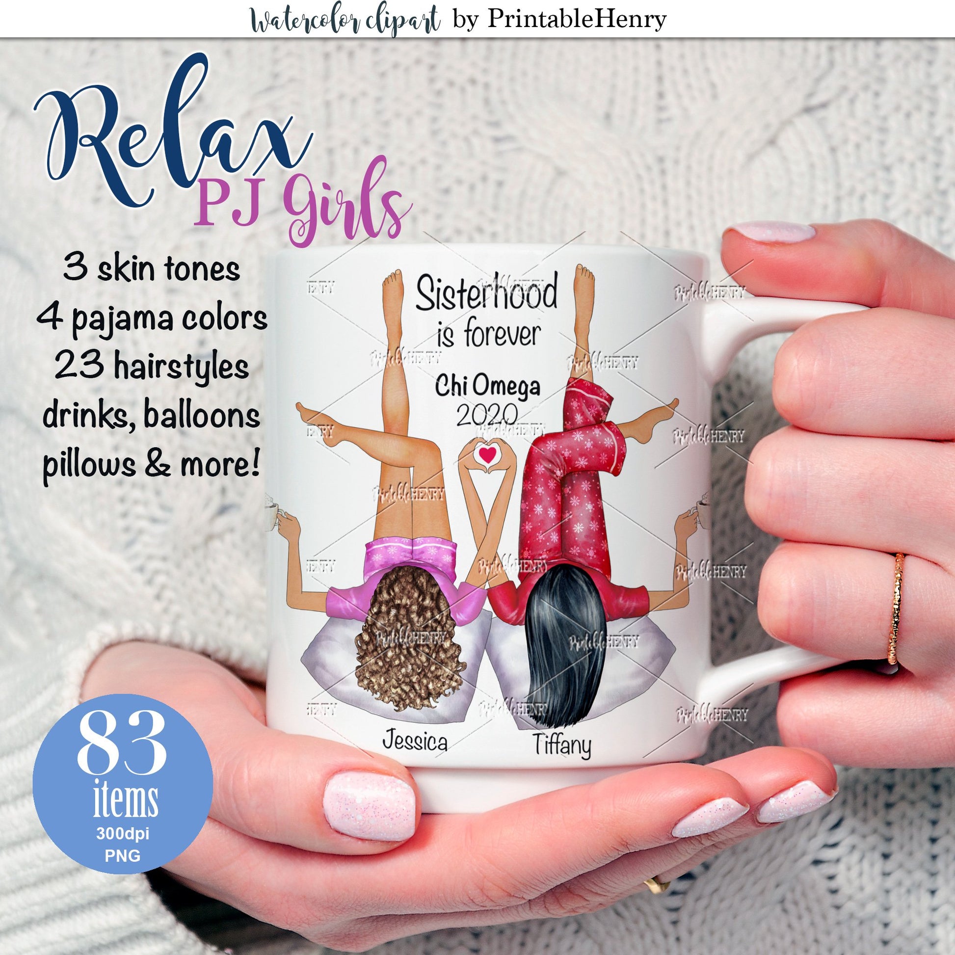 Relax PJ Girls Custom clipart kit - PrintableHenry