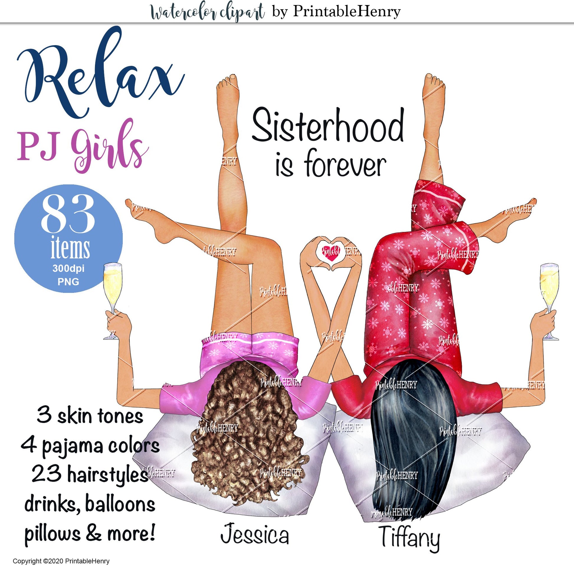 Relax PJ Girls Custom clipart kit - PrintableHenry