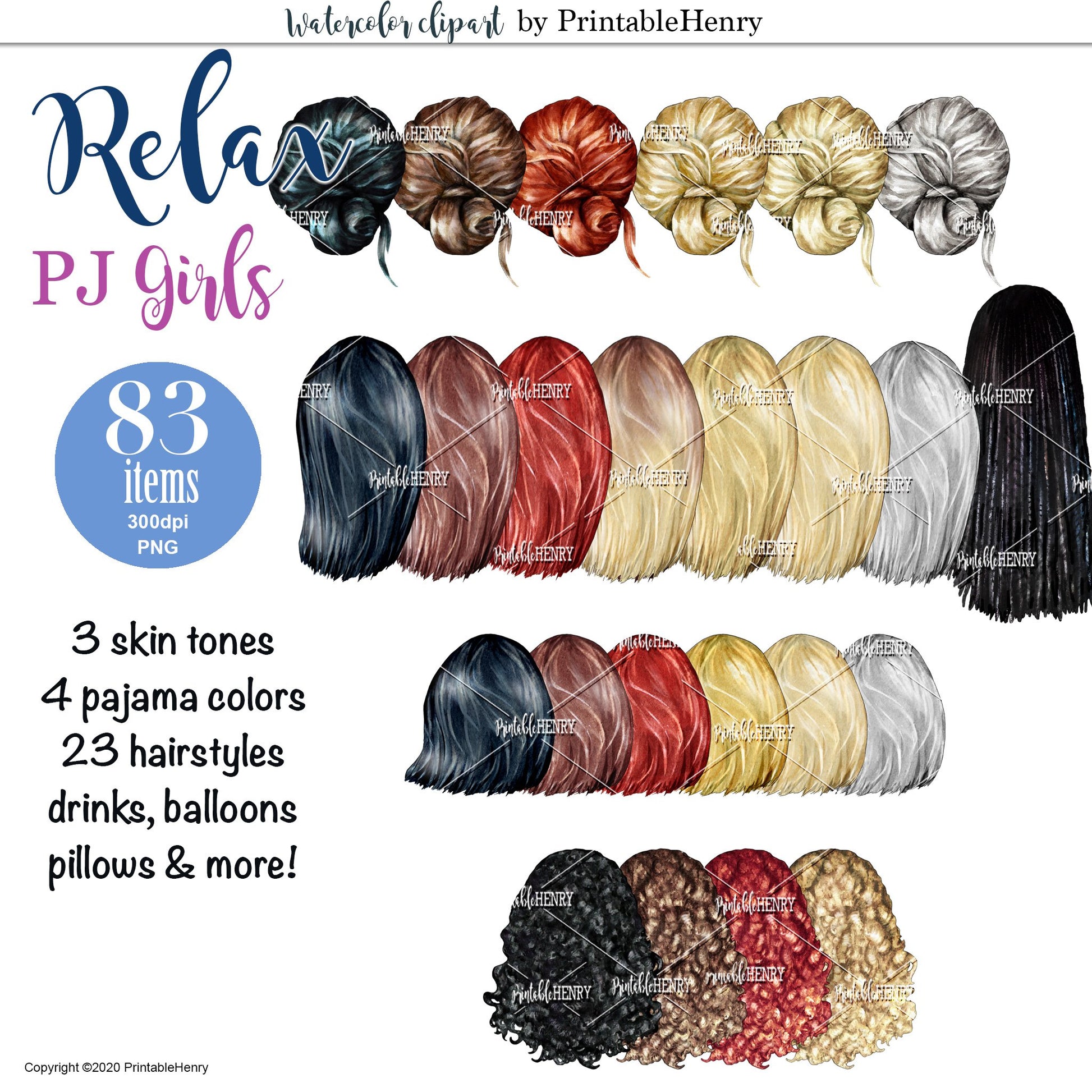 Relax PJ Girls Custom clipart kit - PrintableHenry