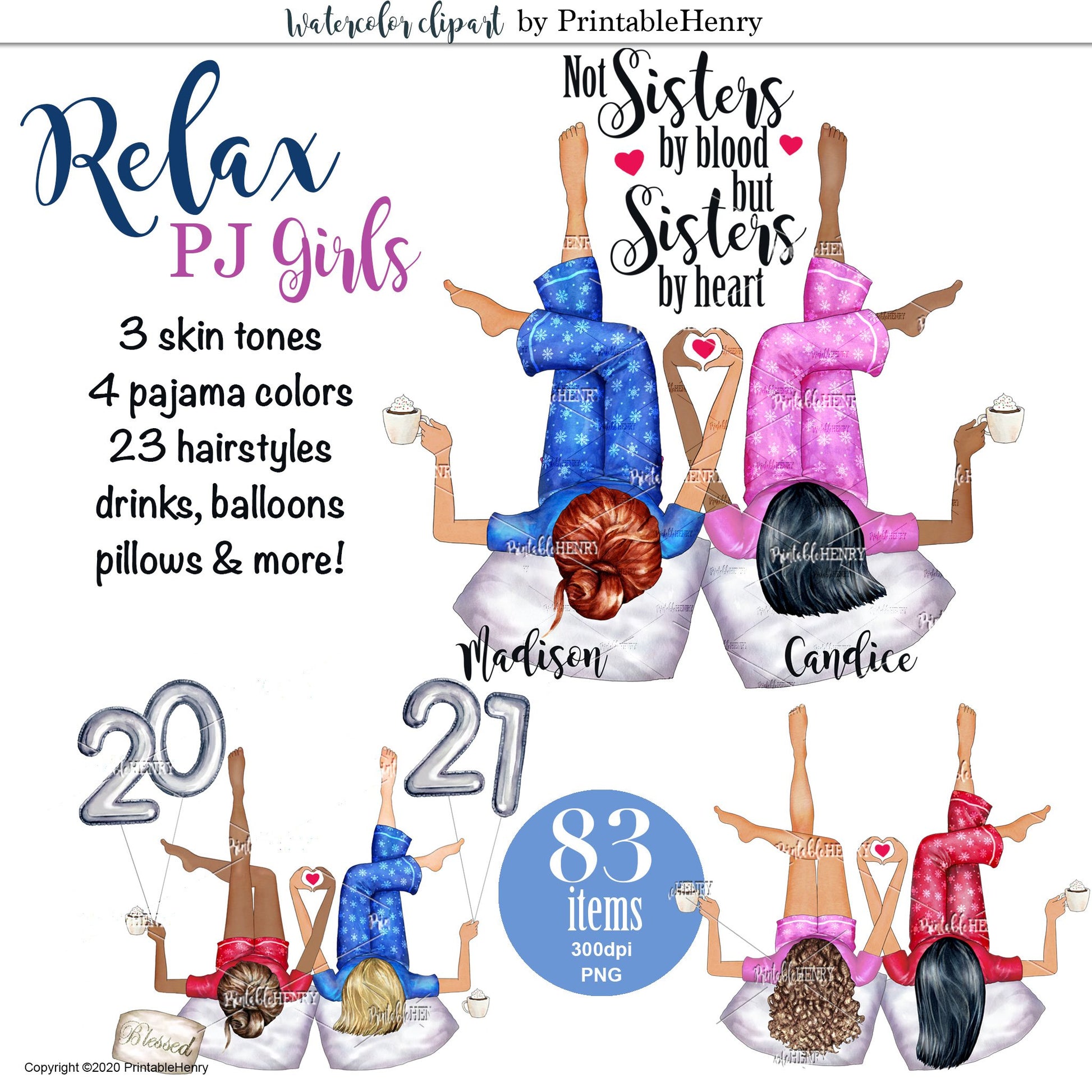 Relax PJ Girls Custom clipart kit - PrintableHenry