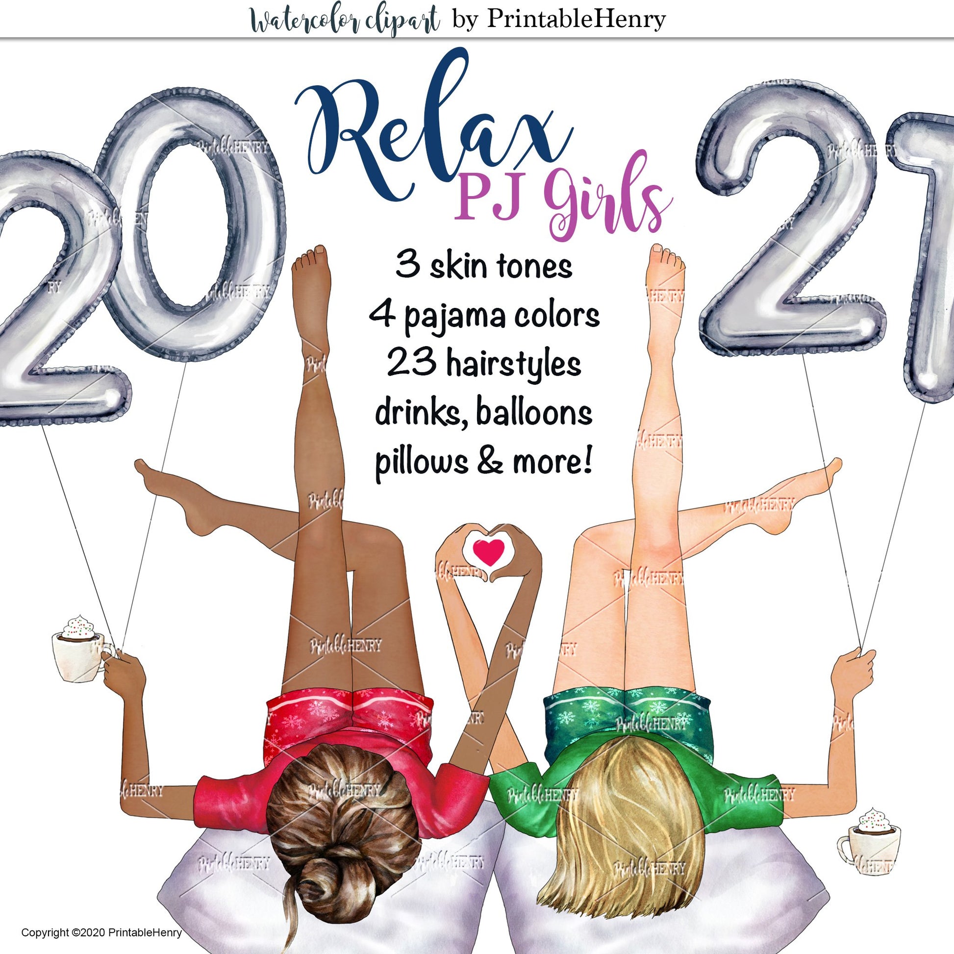 Relax PJ Girls Custom clipart kit - PrintableHenry