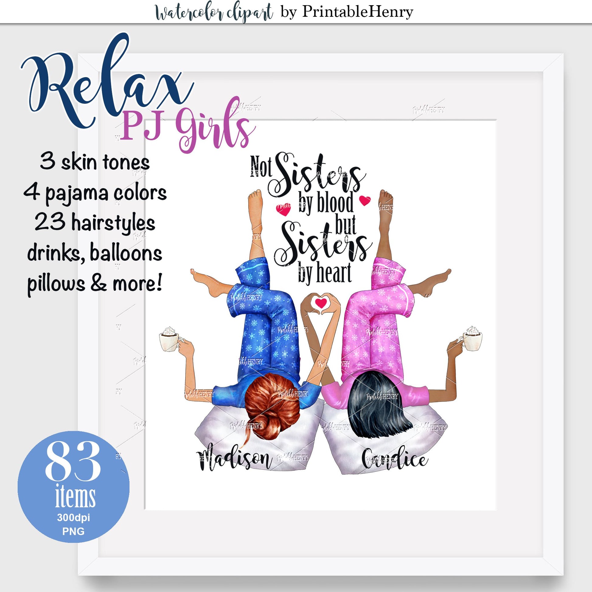 Relax PJ Girls Custom clipart kit - PrintableHenry