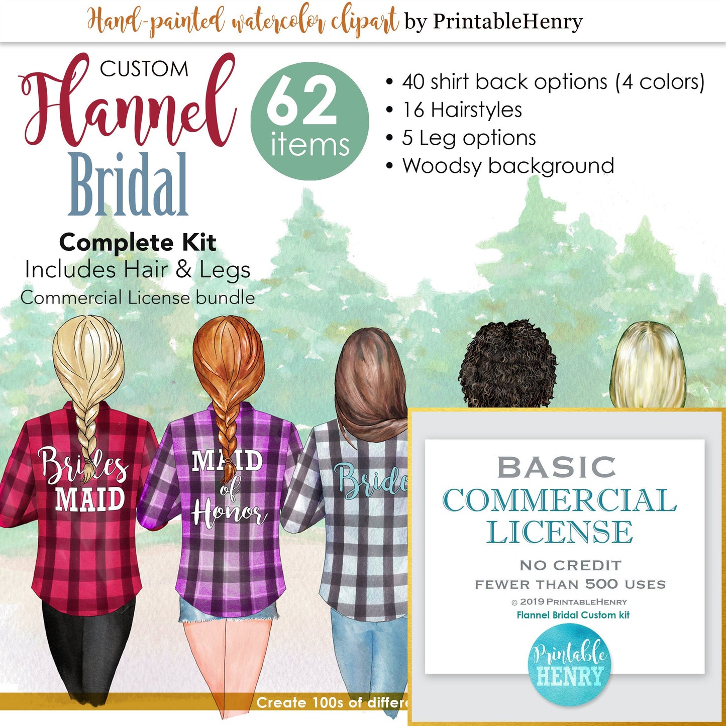 Flannel Bridal Custom clipart kit - PrintableHenry