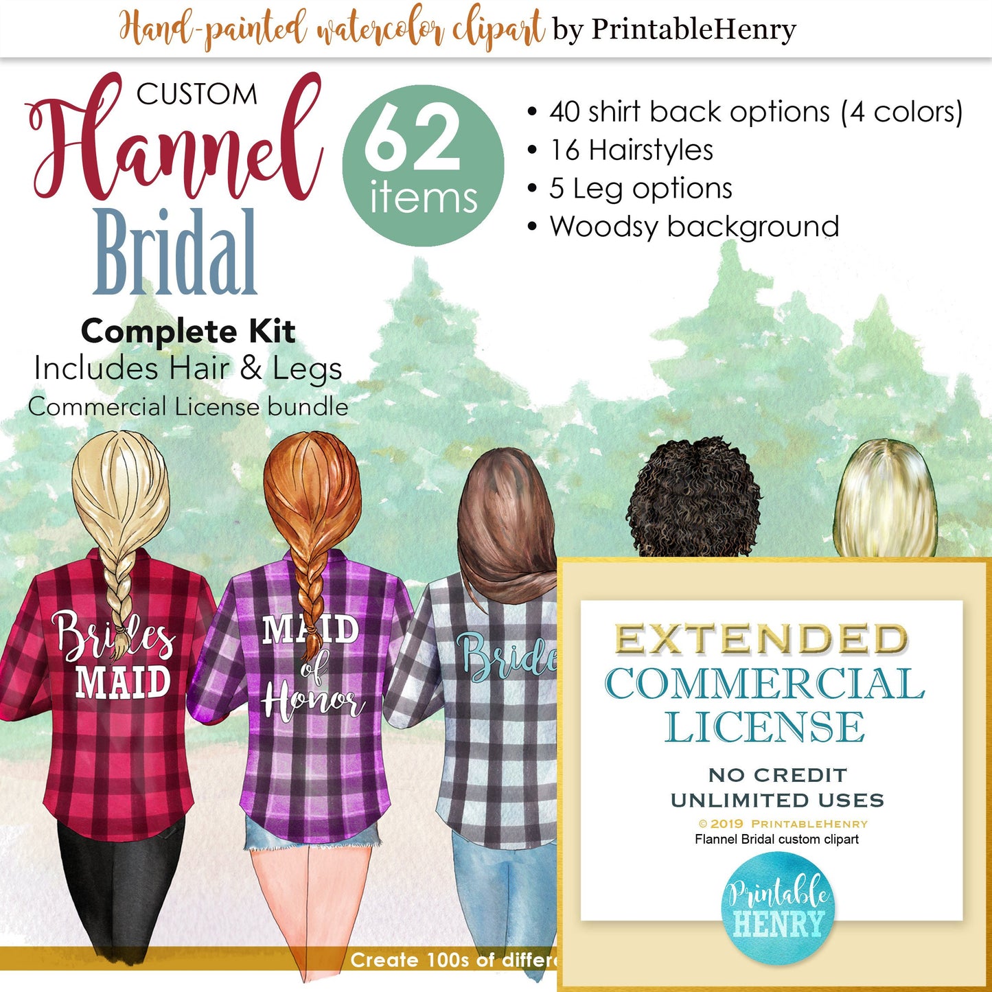 Flannel Bridal Custom clipart kit - PrintableHenry
