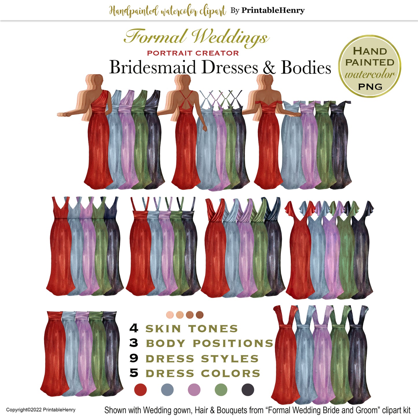 Bridesmaid Dresses clipart (Darker colors)