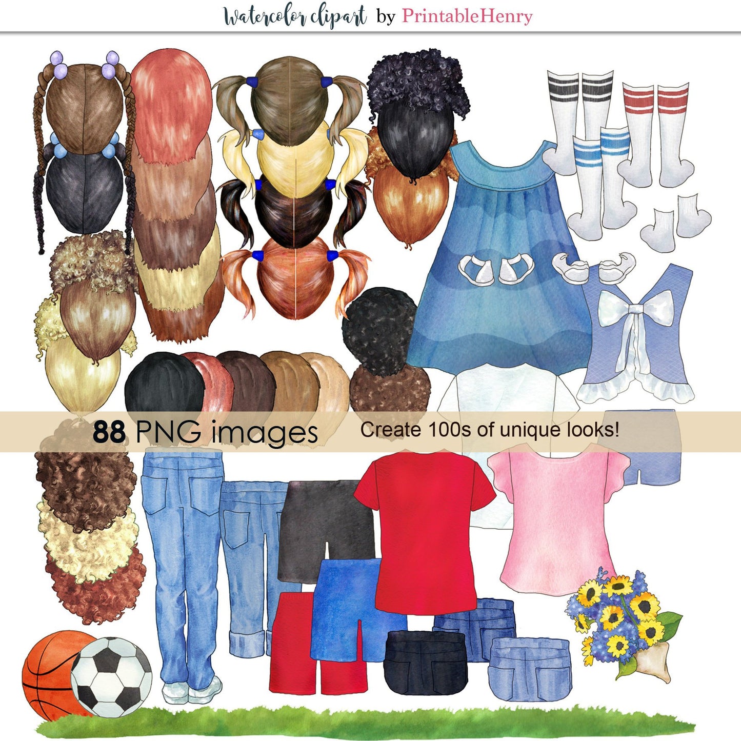 Custom Kids clipart kit - PrintableHenry