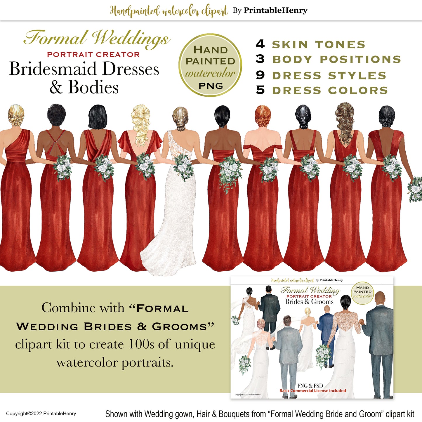 Bridesmaid Dresses clipart (Darker colors)