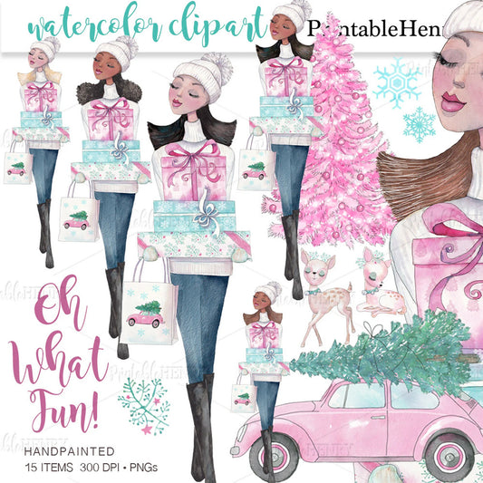Pink Holiday Fashion Girls clipart