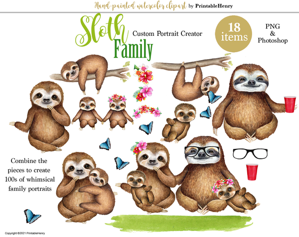 Sloth Family clipart kit