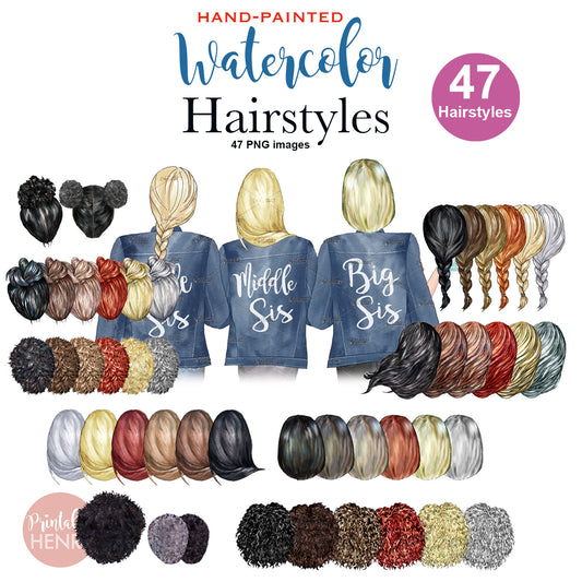 47 Hairstyles Watercolor clipart