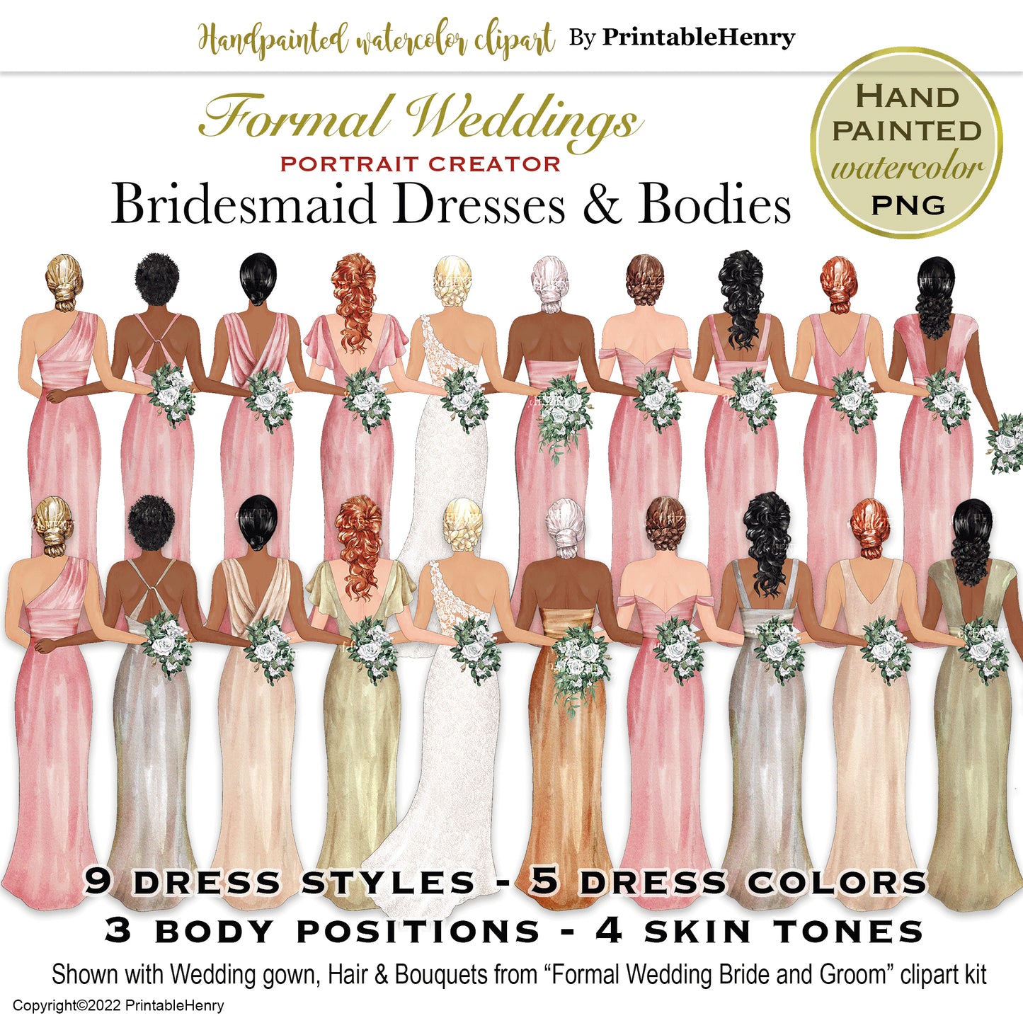 Bridesmaid Dresses clipart (Lighter colors)