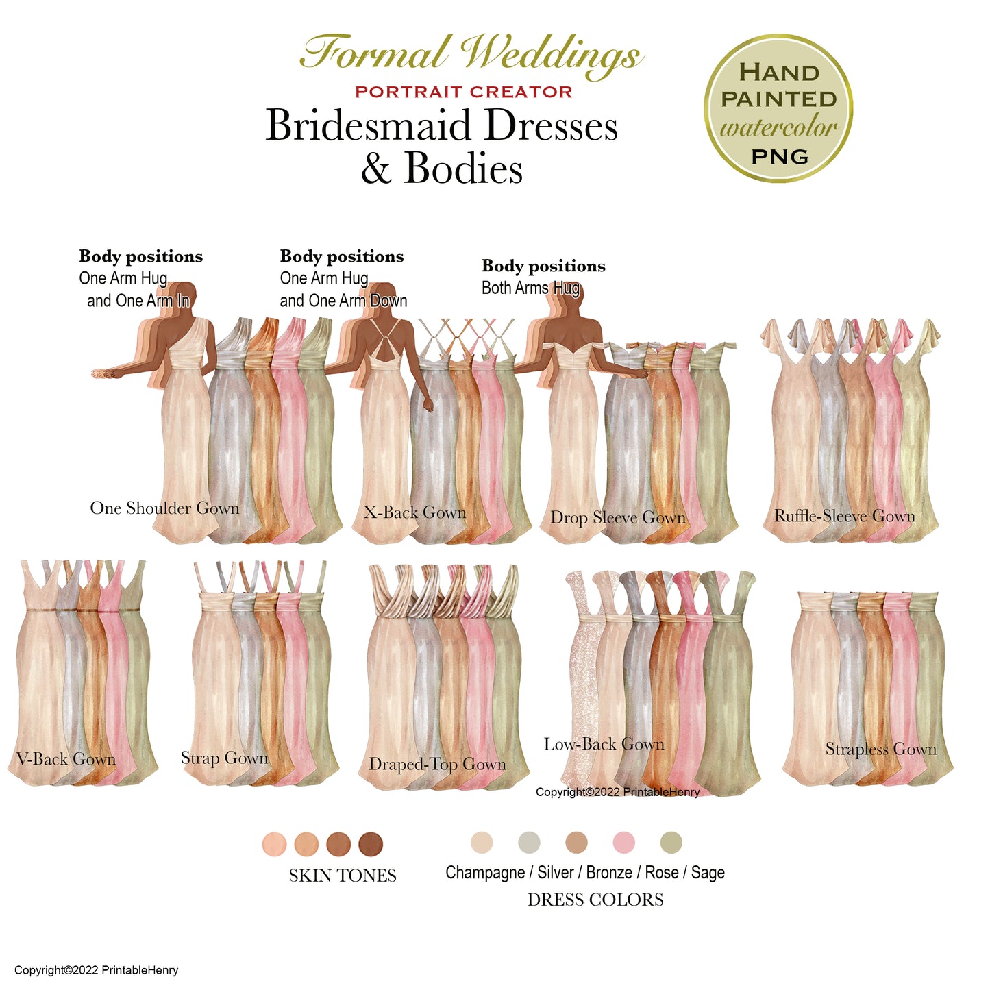 Bridesmaid Dresses clipart (Lighter colors)