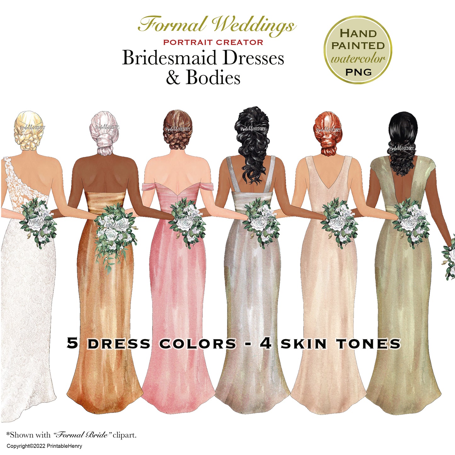 Bridesmaid Dresses clipart (Lighter colors)
