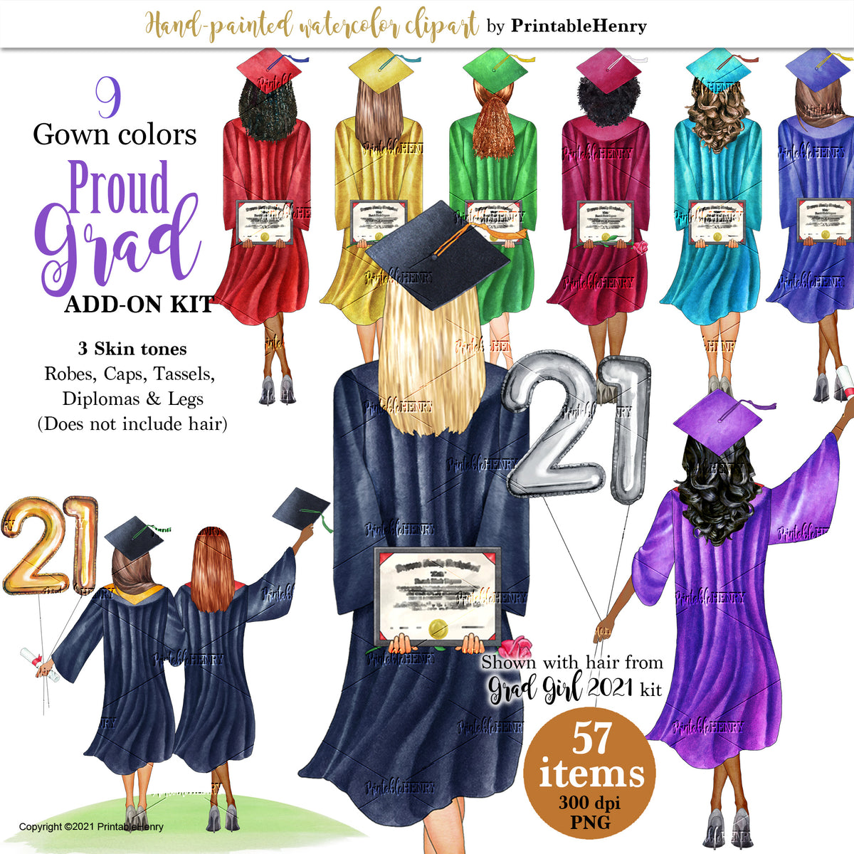 Grad Girls (Standing) Gowns Add-On kit – PrintableHenry