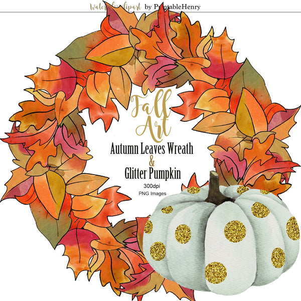 Autumn Leave Wreath & Glitter Pumpkin - PrintableHenry