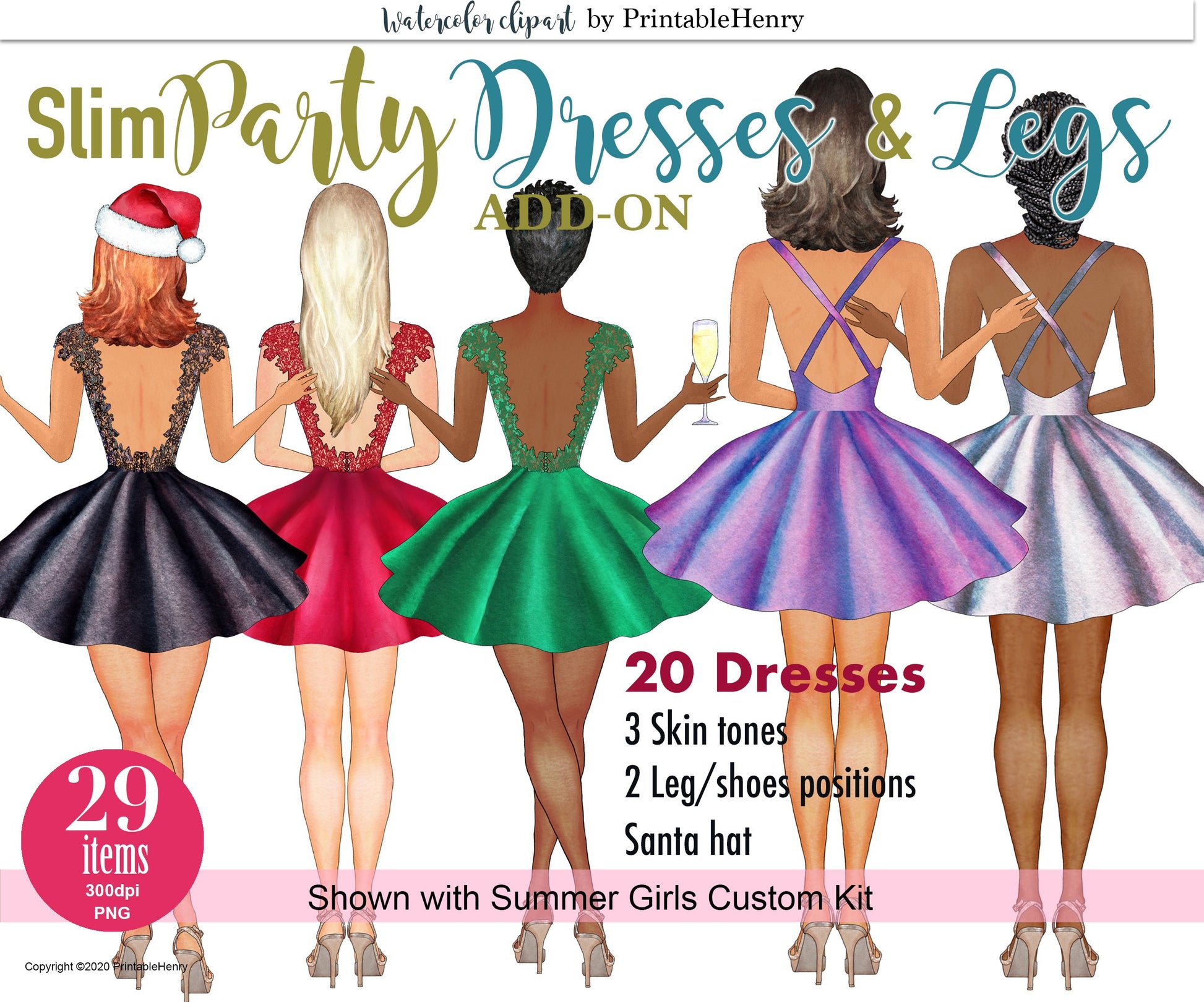 party dress clipart Cocktail Dress Clipart, Colorful Party Dress Illustration (digital Download)