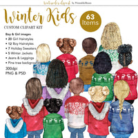 Winter Kids Custom clipart kit