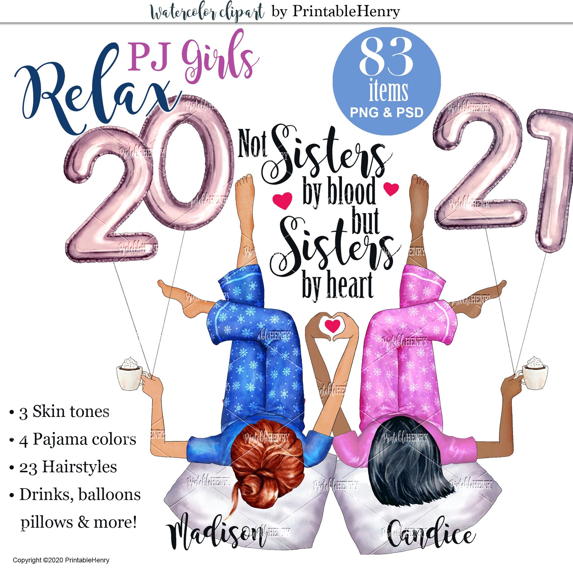 Relax PJ Girls Custom clipart kit - PrintableHenry