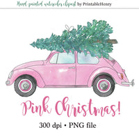Pink VW Bug with Christmas Tree - PrintableHenry