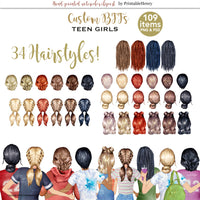 PrintableHenry POD art graphics girls hair clipart
