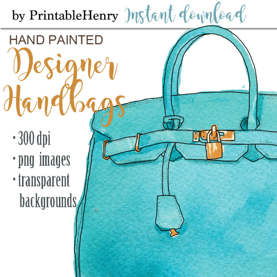 Instant download Vuitton, Chanel and Birkin bag. Designer purse watercolor  clipart at PrintableHenry on .