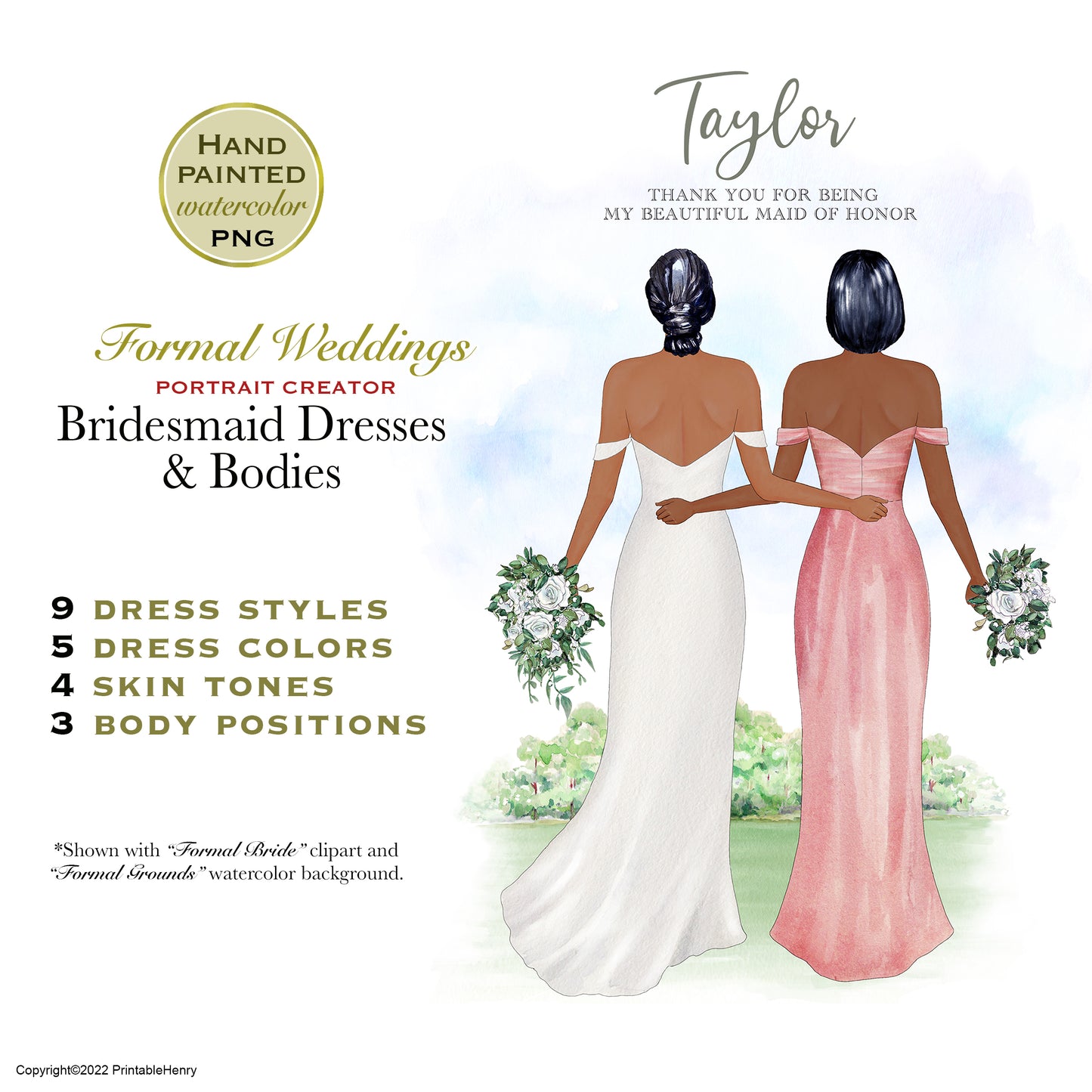 Bridesmaid Dresses clipart (Lighter colors)