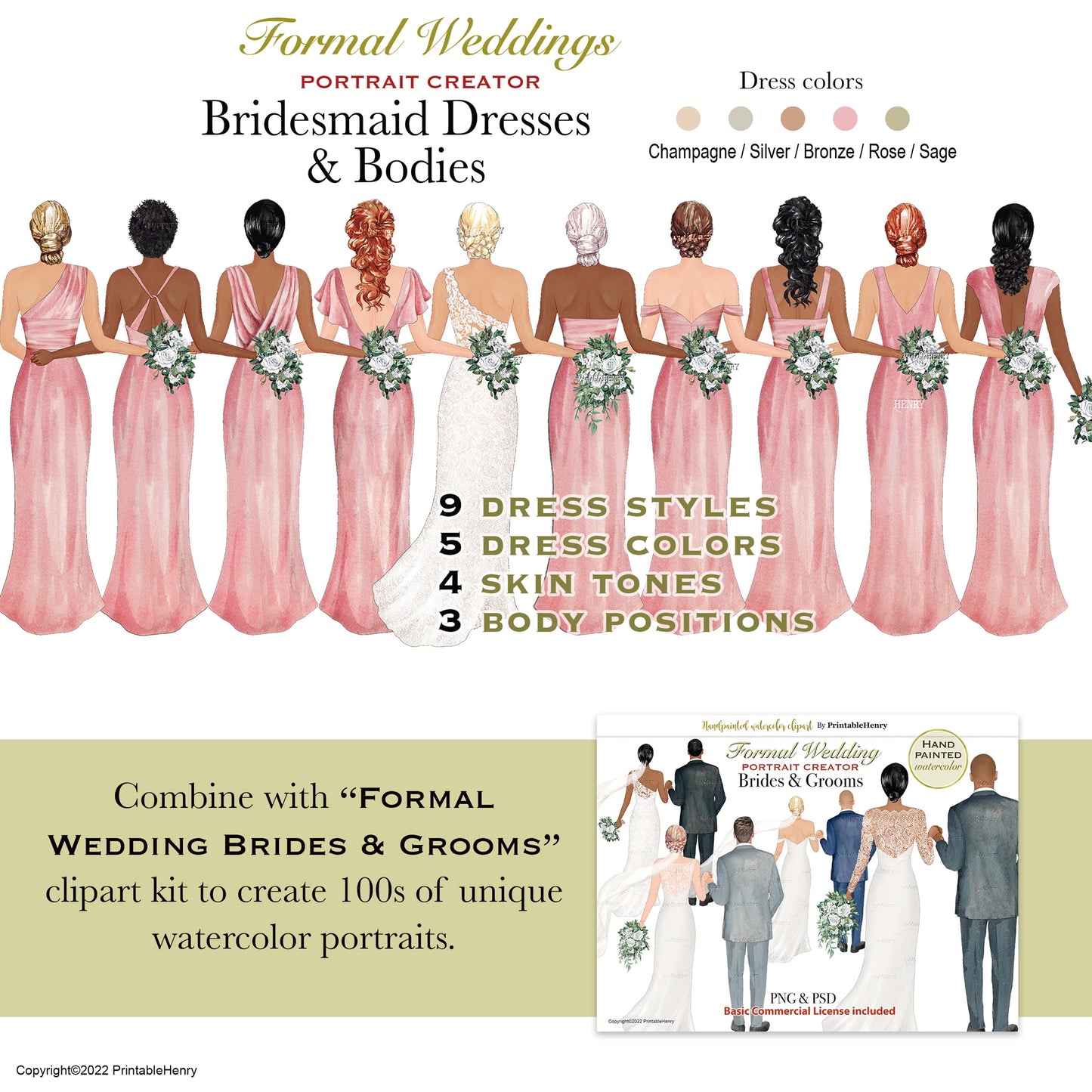 Bridesmaid Dresses clipart (Lighter colors)