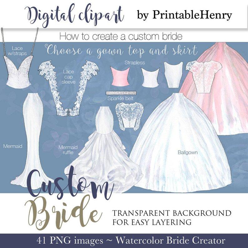 Watercolor Brides Customizable clipart | PrintableHenry