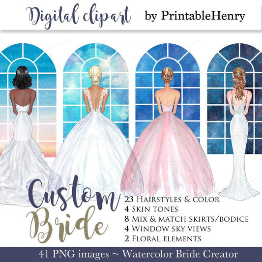 Custom Bride clipart kit - PrintableHenry
