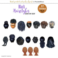 Printable Henry hair png african american planner watercolor clipart braids