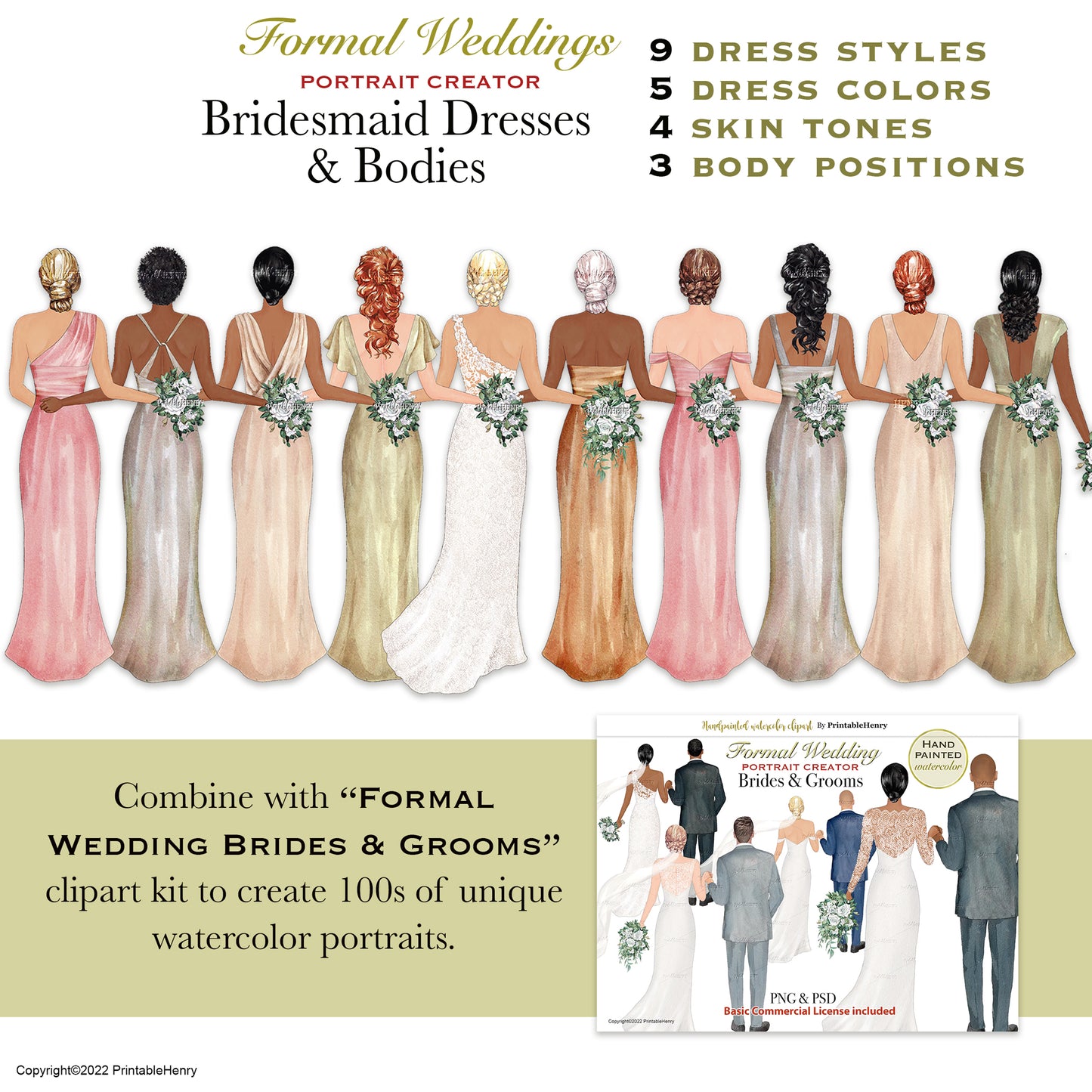 Bridesmaid Dresses clipart (Lighter colors)